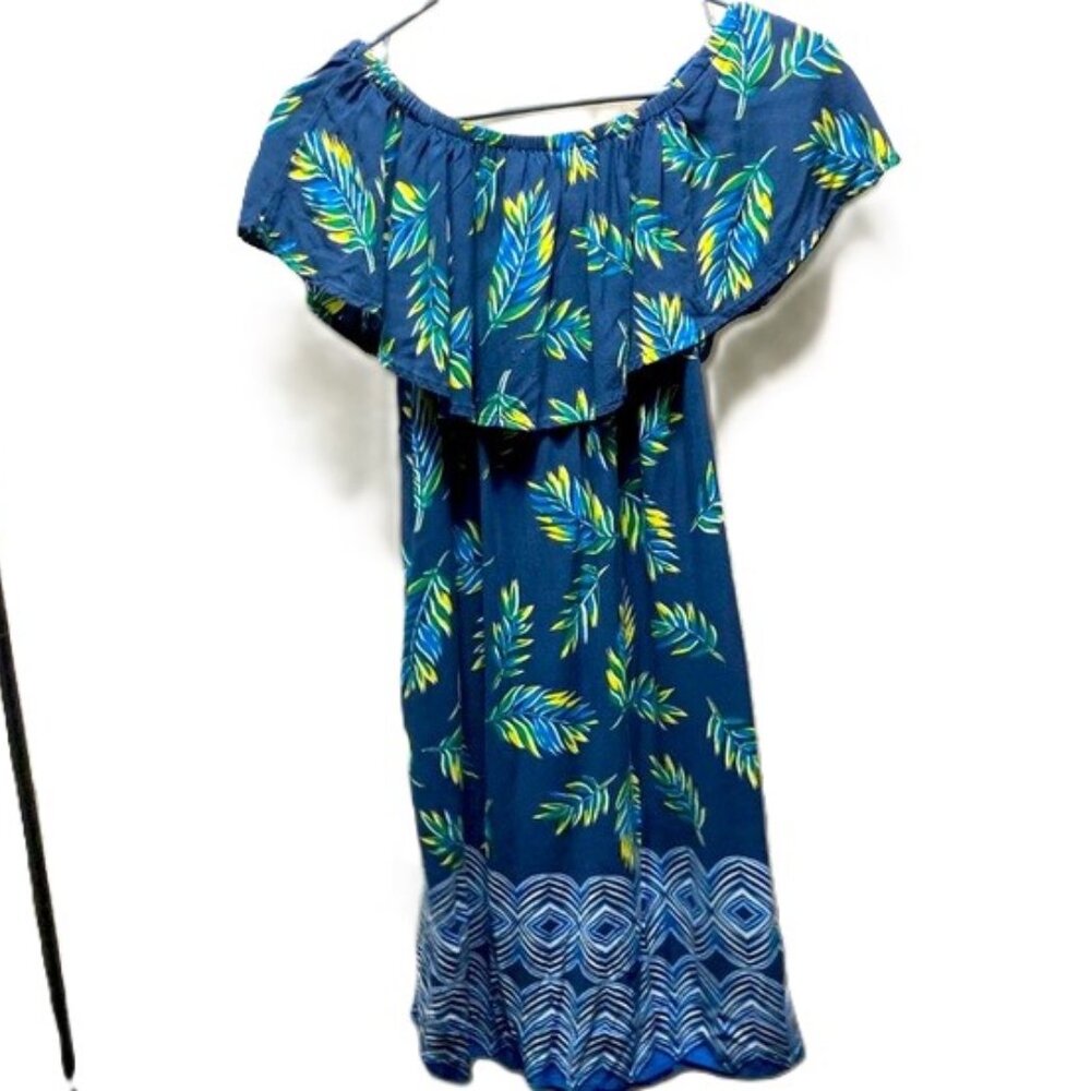 BEACH LUNCH LOUNGE Over the Shoulder Tropical Floral Sun Dress XS